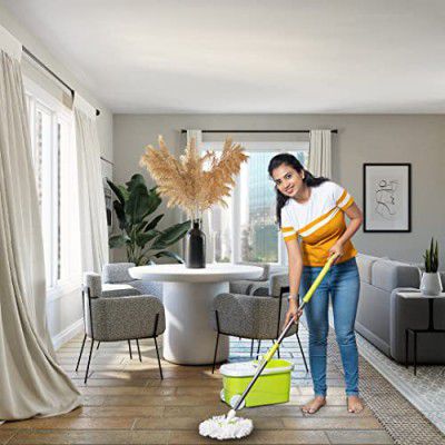 Spin Mop and Bucket System | 360 Spin Mop and Bucket with Wringer Set |  Mops for Floor Cleaning | 3 Microfiber Mop Replacement Head Refills | 61