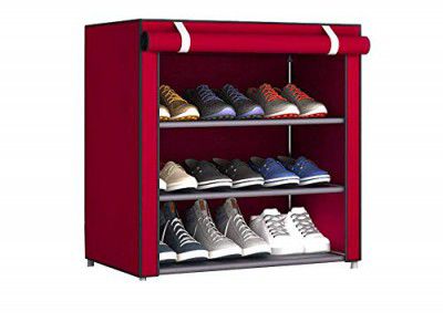 PARASNATH Mild Steel Red Cloth Utility 3-4 Utility Shelves Shoe Rack/Shoe Stand Made In India(Alloy Steel;Wood)