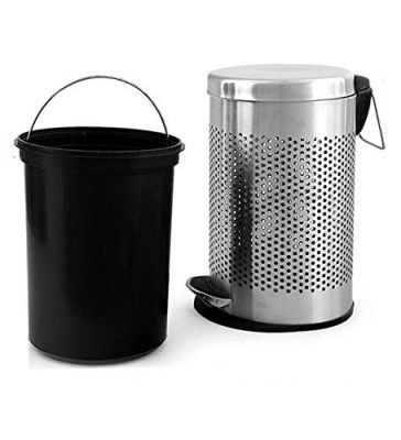 PARASNATH Stainless Steel Perforated Step-On Pedal Dustbin with Open-Top Plastic Bucket- Steel, 10'' x 15'' (11 L)