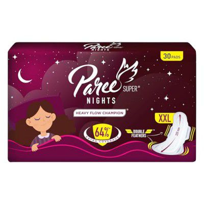 Paree Super Nights Heavy Flow Pads, XXL 30 Period Pads, Leakage Protection All Night with 64% Extra Coverage Sanitary Pads for Women