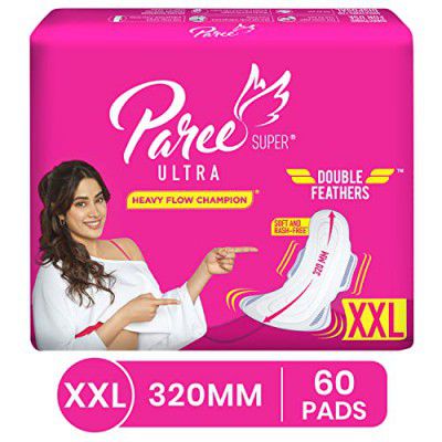 Paree Super Ultra Soft Feel Double Feathers Sanitary Pads for Women (Trifold)|XXL-60 Pads (Combo of 10)|Quick Absorbtion|Disposable Covers|Wide Coverage