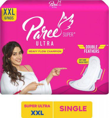 Paree Super Ultra Soft Feel Double Feathers XXL Tri-Fold Pads, With Disposable Covers Sanitary Pad (Pack of 6)