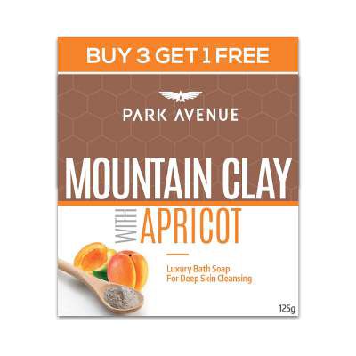 Park Avenue Mountain Clay with Apricot Soap for Deep Cleansing and Gentle Exfoliation, 125gm, Buy 3 Get 1 Free