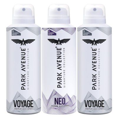 Park Avenue Signature Collection Premium Body Spray for Men, 2 Voyage & 1 Neo FREE, Fresh Long Lasting Fragrance (Pack of 3) 348g/450ml