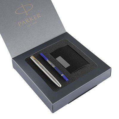 Parker Frontier Stainless Steel Roller Ball Pen with Card Holder