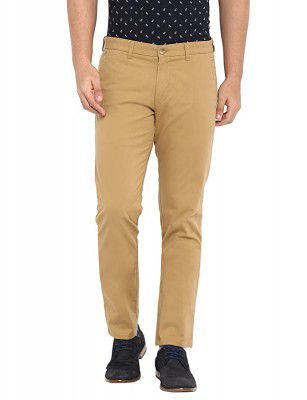 Parx Solid Cotton Khaki Tapered Trouser