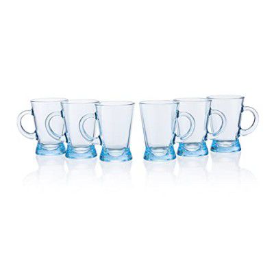 Pasabahce Heybeli Mug from House of Pasabahce The Original Pasabahce from Turkey, Blue Transparent Heybeli Mugs, 180 ml in Set of 6 Pcs, Perfect fit for Tea/Coffee.