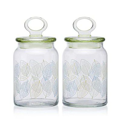 Pasabahce Kitchen Leaves Glass Jar, 860 ml in Set of 2 Pcs.