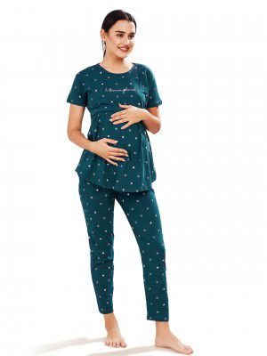 PASTEL CLIP Women Cotton Star Printed Maternity Night Suits for Women Feeding 7002-7003