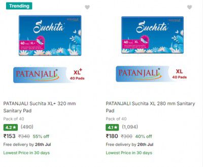 Patanjali Sanitary Pad Upto 55% Off