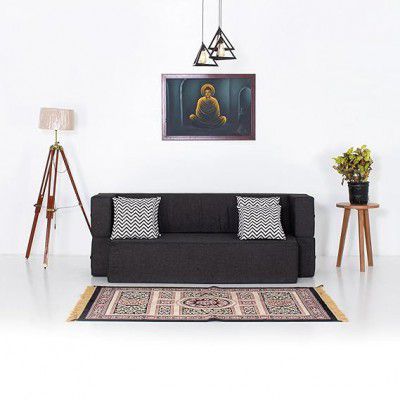 Peachtree Home Accents Zoe 3-Seater Jute Sofa Cum Bed in Black Colour for Home and Living Room in - 3 Seater