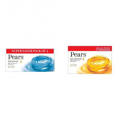 Pears Soft and Fresh Bathing Bar, 125g (Buy 3 Get 1 Free) & Pears Pure And Gentle Soap Bar, 125g (Pack Of 3)