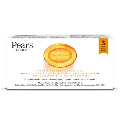 Pears Pure & Gentle Soap Bar (Combo Pack of 3) - With Glycerin for Soft, Glowing Skin & Body, Paraben-Free Body Soaps For Bath Ideal for Men & Women