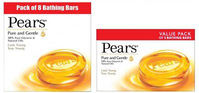 Pears Pure & Gentle Moisturising Bathing Bar Soap 125g (Pack of 8) & Pears Moisturising Bathing Bar Soap 125g (Pack of 3)