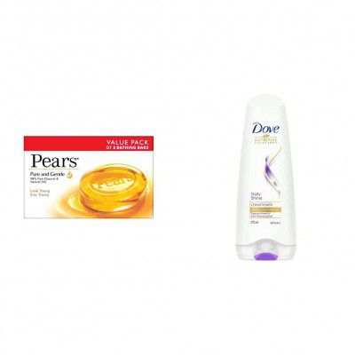 Pears Pure And Gentle Soap Bar, 125g (Pack Of 3) & Dove Daily Shine Conditioner, 180ml