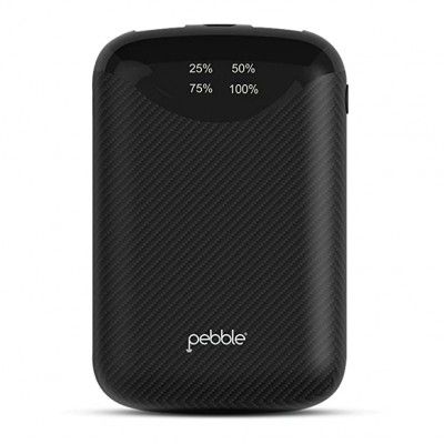 Pebble Pico Pocket Sized 10,000 mAh Power Bank | Fast Charging 2.1 A, Compatible with All Android Phones & iPhones, 6 Months Warranty (Black)