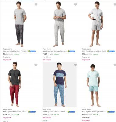 Pepe Jeans Mens Night Suits Starst @349 | Upto 85% Off