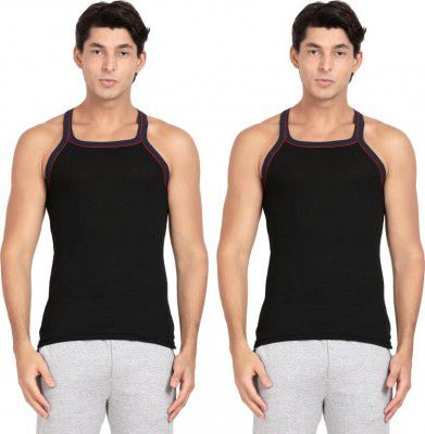 Pepe Jeans Pack of 2 Regular Fit Black Solid Cotton Rich Racer Back Vest for Men Men Vest