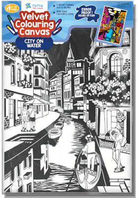 PepPlay Velvet Colouring Canvas –City on Water- Birthday and Return Gift for 10-99 Years, Picnic and Group Activities, Mess Free Travel Coloring, Meditative Art