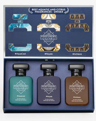 Perfumer's Club "Best Fragrance for Unisex Aquatic and Citrus" Gift Set of 3 (AquaCool + Royale + Achieve)