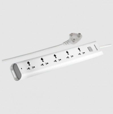 PHILIPS 10 Amps 5 Sockets Power Multiplier (1.2 Meters, Child Safety Shutter, CHP2452W/94, White)