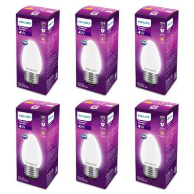 PHILIPS 4-Watt 400-lumen Frosted Candle E27 Base (Cool White, Pack of 6)