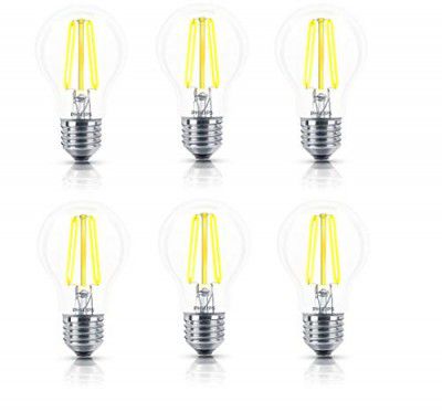 Philips 4-watt E27 A60 LED Glass Filament Bulb | Decorative LED Bulb for Home Decoration | Warm White/Golden Yellow, Pack of 6