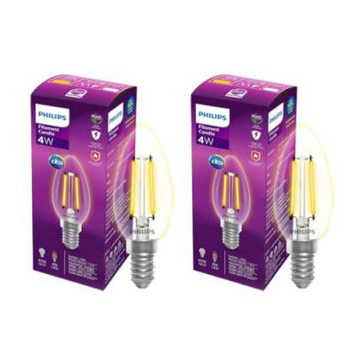 PHILIPS 4-watt Filament Candle LED Bulb | Clear Candle Bulb for Home & Decoration | Bulb Base: E14, Cool White | Pack of 2