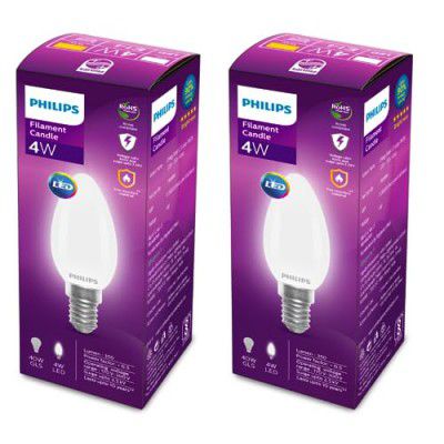 PHILIPS 4-watt Filament Candle LED Bulb | Diffused Candle Bulb Home & Decoration | Bulb Base: E14, Cool White | Pack of 2