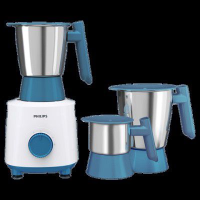 PHILIPS 500 Watt 3 Jars Mixer Grinder (Overload Protection, White/Blue)