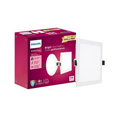 PHILIPS 5W Square AP Plus UltraGlow LED DL Recessed LED Panel Ceiling Light (Pack of 1,Warm White)