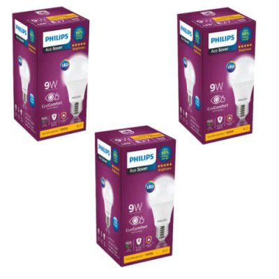 Philips 9-Watts E27 LED Warm White LED Bulb, Pack of 3, (Ace Saver)