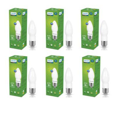 Philips Ace Saver 2.7W E27 LED Glass Candle Bulb | Candle Bulb for Home Decoration | Cool White, Pack of 6