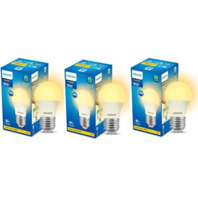 Philips Ace Saver Base E27 9-Watt LED Bulb (Pack of 3, Golden Yellow)