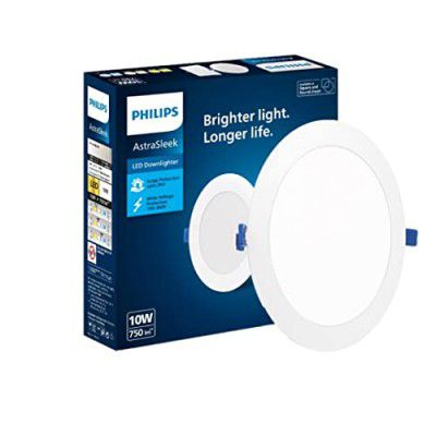 PHILIPS Astra Sleek 10-watt Round LED Downlighter | LED Ceiling Light for Home and Hall | Cut Out: 110 mm, Color: Cool Day Light, Pack of 1 | Polycarbonate (PC)