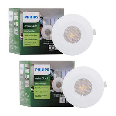 Philips Astra Spot 2-watt LED Spotlight || LED Spotlight for Display || Cutout:35mm || Warm White, Pack of 2