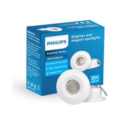 Philips Astra Spot 2-watt LED Spotlight || LED Spotlight for Display || Cutout:35mm || Cool Day Light,Pack of 1