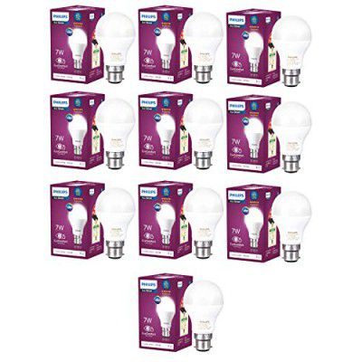 PHILIPS Base B22 7-Watt LED Bulb (Pack of 10, Cool Day Light)