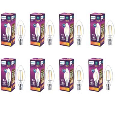 Philips E14 Clear Candle 400-Lumen Decorative Wall Lights (4W, Pack of 8, Warm White)