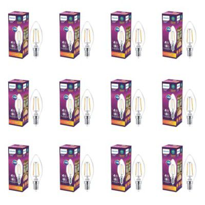 Philips E14 Clear Candle 400-Lumen Decorative Wall Lights (4W, Pack of 12, Warm White)