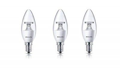 PHILIPS E14 Clear Candle 400-Lumen Decorative Wall Lights (4W, Warm White, Pack of 3)