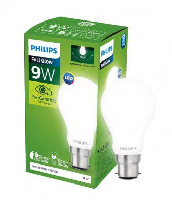 PHILIPS Full Glow Energy Saver Glass B22D LED Bulb | 9 Watt, 825 Lumen Full Glow Frosted Diffused LED Bulb, Pack of 1