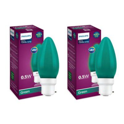 Philips LED Deco Green 0.5W Glass Candle (Pack of 2)