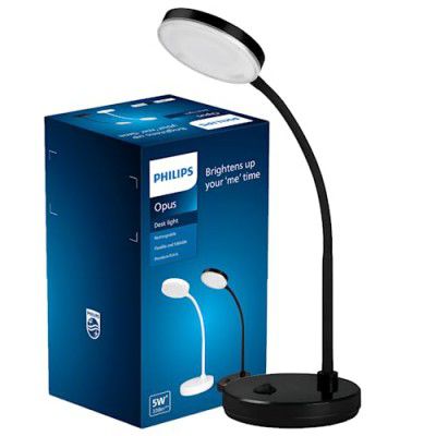 PHILIPS Opus 5W LED Table Lamp | Rechargeable LED Desk/Table Lamp for Study and Office Use | Black, Pack of 1