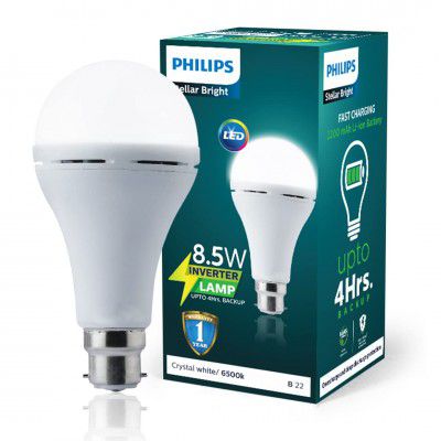 PHILIPS Stellar Bright Rechargeable Emergency Inverter LED Bulb, B22 8.5-Watt-Crystal White(Pack of 1)