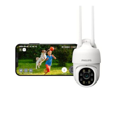 PHILIPS Weatherproof WiFi CCTV Camera | IP65 Security Camera PTZ, 2-Way Talk, AES-128bit Encryption | HSP3800