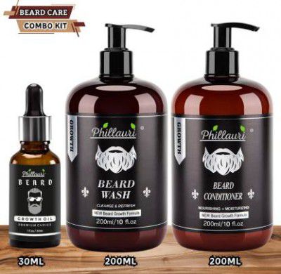 Phillauri Beard Hair Fall & Growth Control Hair Oil | Beard Wash | Beard Conditioner  (3 Items in the set)