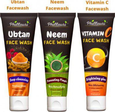 Phillauri Facewash Combo Neem, Ubtan and Vitamin C Face Wash  (180 ml)