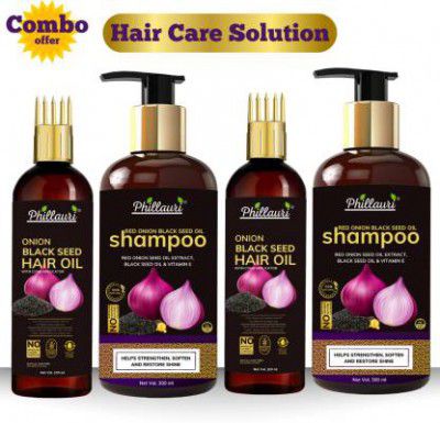 Phillauri Onion Shampoo and Hair oil with Vitamin E, Natural Extracts & Herbs  (4 Items in the set)