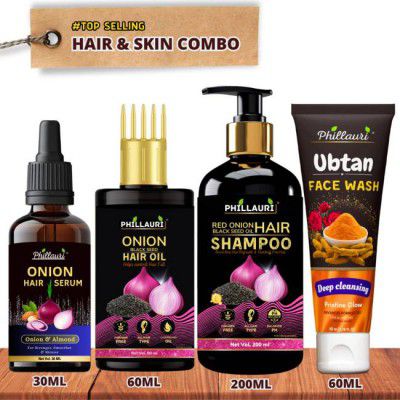 Phillauri Red Onion Hair Combo Kit and Ubtan Facewash (4 Items in the set)